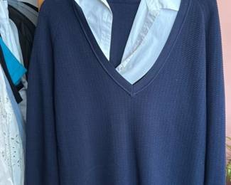 Men's Navy V-Neck Sweater with White Dress Shirt