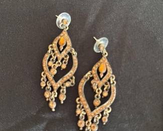 Art Deco Style Chandelier Earrings with Amber Rhinestones