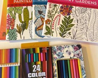 Adult Coloring Books and Colored Pencil Sets