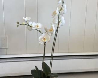 Artificial White Orchid Plant in Fluted Pot