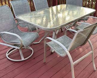 Outdoor Patio Dining Set with Glass Table and Swivel Chairs
