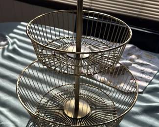 Vintage Brass Tiered Serving Stand with Ring Handle