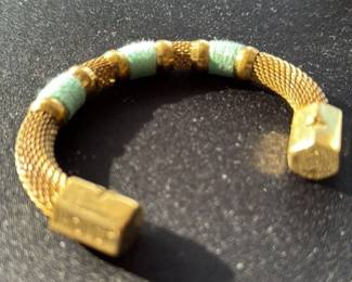 Gold tone Mesh Bracelet with Turquoise Accents
