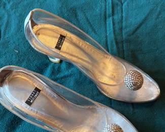 Stuart Weitzman "Queen" Crystal Embellished Clear Heels