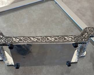 Vintage Ornate Metal and Glass Tray