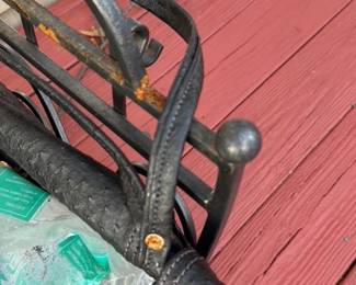Vintage Wrought Iron and Leather Firewood Holder