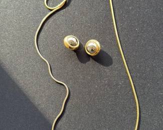 Vintage Gold Tone Ball Pendant Necklace and Matching Earrings Set