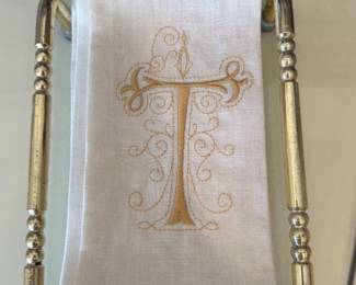 Monogrammed Linen Napkin Set with Brass Handles Tray