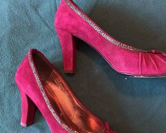 Coach Women's Fuchsia Suede Ballet Flats with Embellished Trim