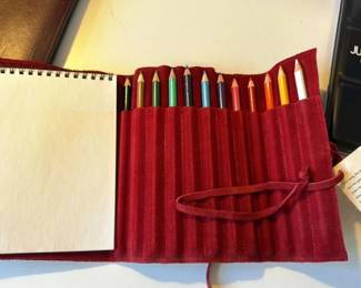 Suede Pencil Roll with Sketchpad and Watercolor Set