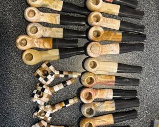 Lot of 18 Carved Stone Smoking Pipes