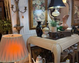 Wall sconces, end tables, lamps, framed art, tea sets and more