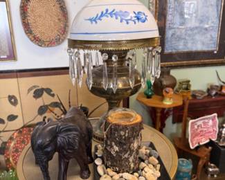 Vintage lamps with crystals, elephants and more decor