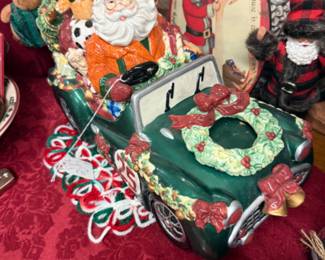 Paris and Beebee centerpiece cookie jar Santa in convertible with presents