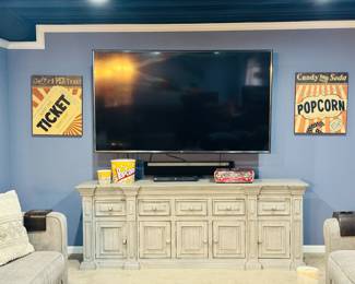 White Distressed Entertainment Console Solid Wood Console