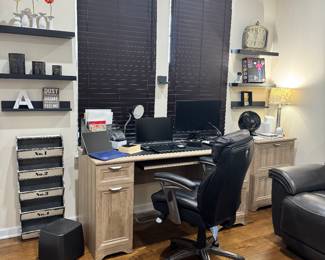 Home Office Desk w/ Matching Filing Cabinet & Leather Executive Chair