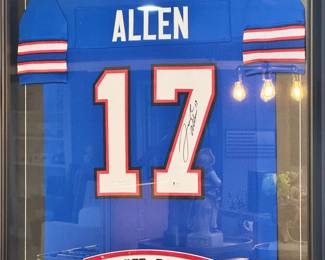 Autographed Josh Allen Buffalo Bills Jersey (Framed) Beautifully framed and matted official-style Buffalo Bills Jersey signed by quarterback Josh Allen #17