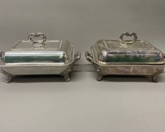 Pair Of Victorian Sheffield Plated Gadrooned Border Crested Warming Dishes