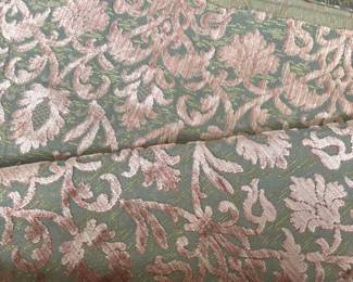 Designer Rosy Copper Silk Damask Baroque Terra Cotta And Light Green Fabric (1.33 Yards)