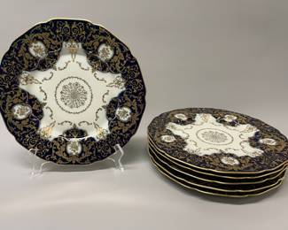 Royal York (Germany) Cobalt And Heavy Gilt Porcelain Dinner Plates (6)