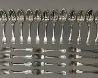 French Heavy Silver Plated Forks And Spoons, 19th Century (24)