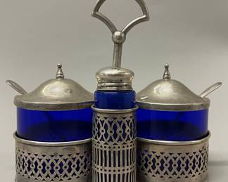 American Sterling Silver Mustard Pot With Salts And Sterling Silver Spoons