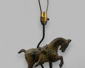 Cast Metal Or Iron Tang Dynasty Style Horse Table Lamp