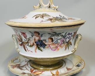KPM Hand Painted Porcelain Tureen, Cover And Stand, 19th Century