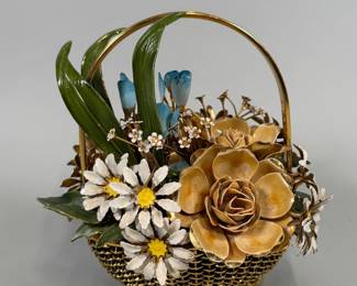 Flowers Of The Seasons Summer Bouquet Enamel Basket By Gloria Vanderbilt, 1977