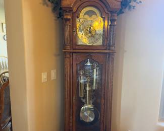 Available for pre-sale. Solid oak grandfather clock cabinet in excellent working condition.