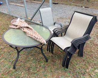 Patio table and chairs!! Umbrella and base