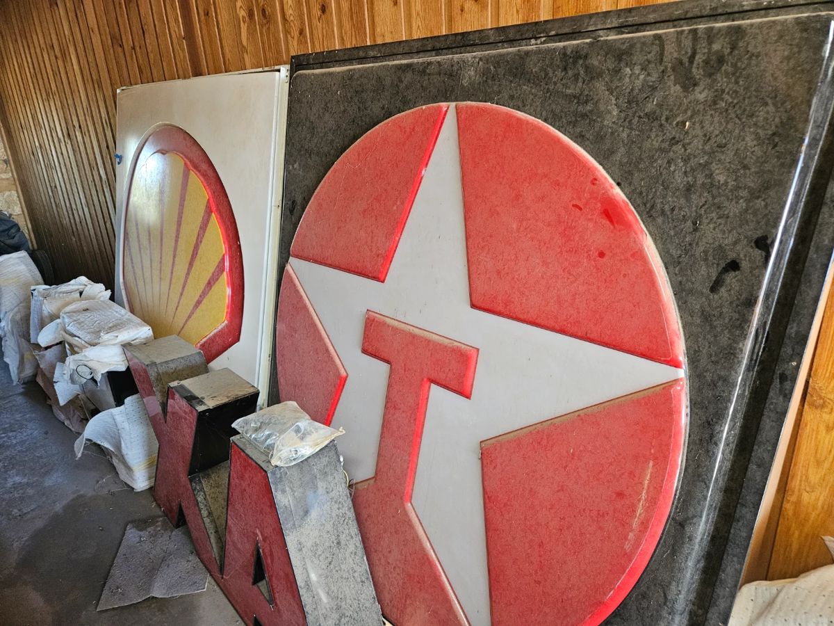 Heavy duty lighted letters that spell out TEXACO and SHELL will be for sale in June when we do the farm sale. Also the2 large plastic signs