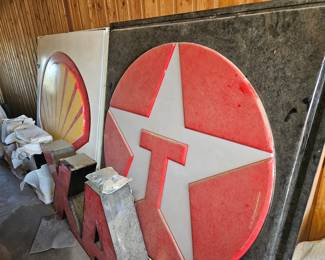 Heavy duty lighted letters that spell out TEXACO and SHELL will be for sale in June when we do the farm sale. Also the2 large plastic signs
