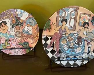 Hand painted vintage ceramic plate created by Judith Miller