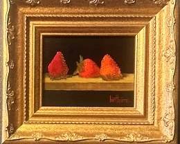 "Three Strawberries" oil on canvas  by artist Bert Beirne