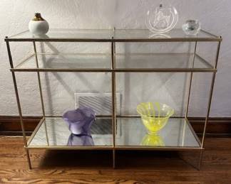 3-Tier Mid-Century Modern style Shelf, glass and brass.