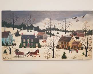 Painted wood wall plaque by Betty Fischer. 