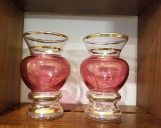 Pair of small cranberry glass vases. 