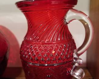 Pilgrim glass creamer pitcher in cranberry. 