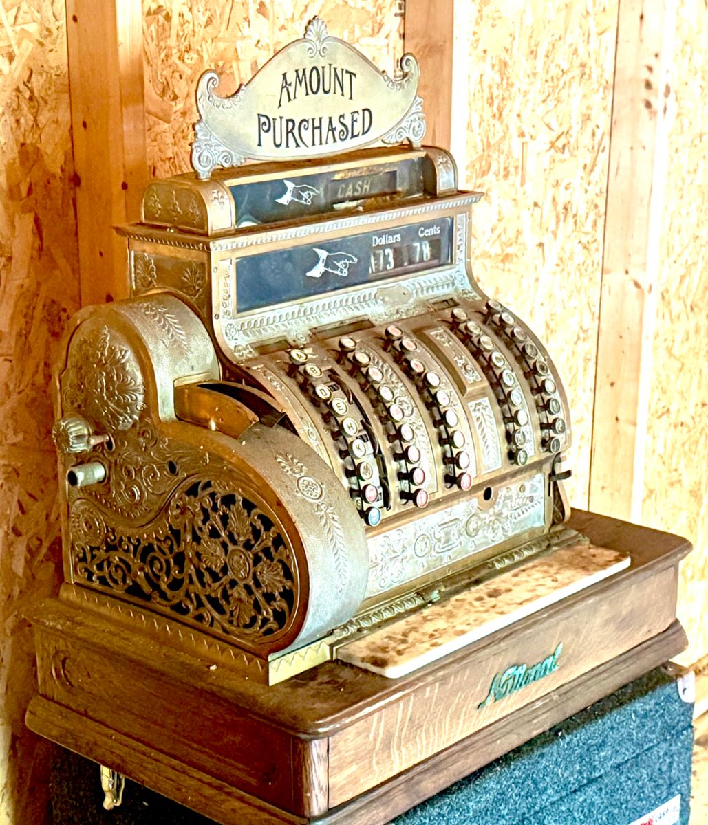 Antique 1800's Brass and Oak National Cash Register