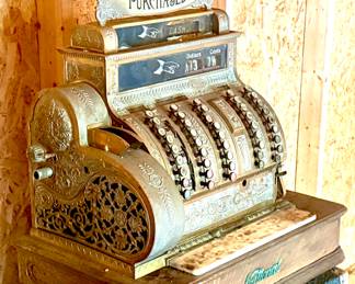 Antique 1800's Brass and Oak National Cash Register