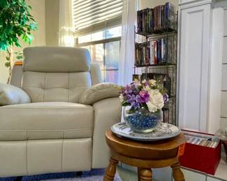Leather Reclining Chair, Stool, DVD's