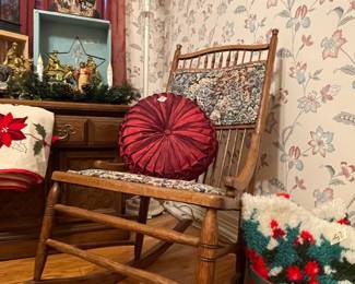 Oak Rocking Chair, Tree Skirts, Tall Lamp, Nativity Set