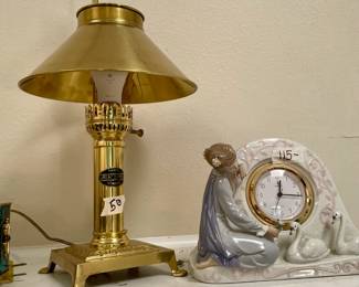 LLadro Clock and Brass Lamp