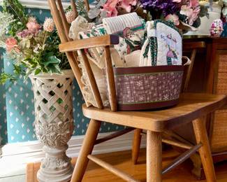 Oak Chair, Tall Vase with Flowers
