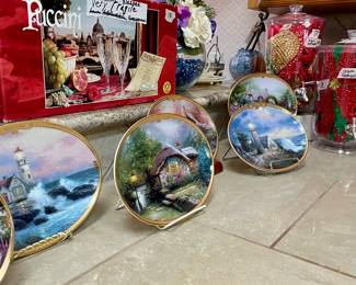 Thomas Kincade Plates, Crystal Glasses