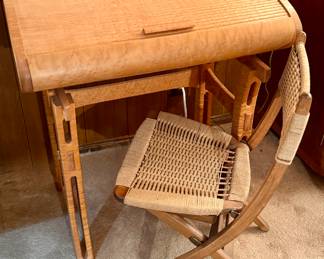 Birdseye Maple Oval roll top Tambour Desk 