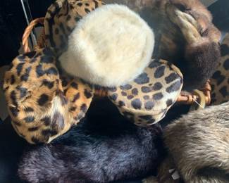Assorted vintage fur hats and gloves
