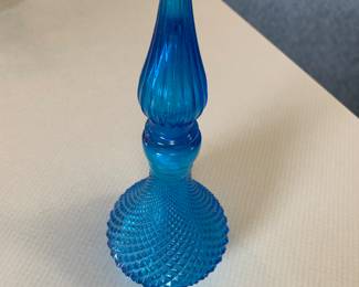 Vintage Italian Empoli Glass Genie Bottle with Stopper - hobnail pattern