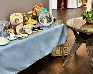 Glassware, Vintage Wicker Table